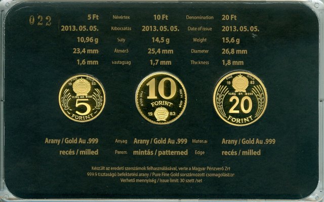 30 ves az 1983-as 5, 10 s 20 forintos arany fantziaveret bliszter