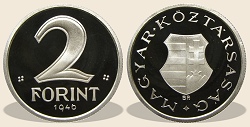 1946-os ezüst 2 forint  hivatalos pénzverdei fantáziaveret az 1946-os Mesterdarabok szett kiadásában