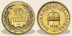 1906-os arany 10 fillér hivatalos pénzverdei fantáziaveret