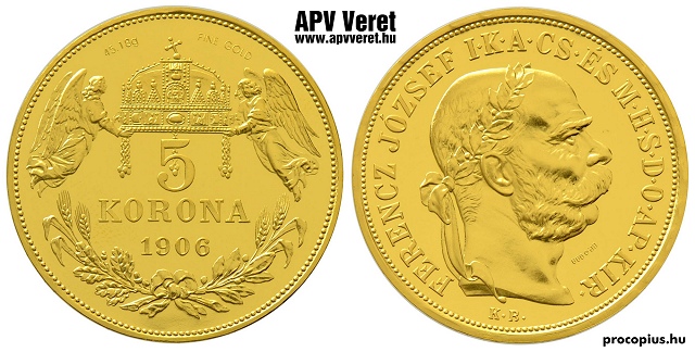 1906-os arany 5 korona hivatalos pnzverdei fantziaveret