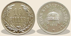 1892-es ezüst 10 fillér hivatalos pénzverdei fantáziaveret