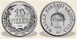1906-os ezüst 10 fillér hivatalos pénzverdei fantáziaveret