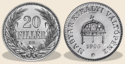 1906-os ezüst 20 fillér hivatalos pénzverdei fantáziaveret