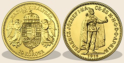 1915-ös sárgaréz 10 korona hivatalos pénzverdei fantáziaveret
