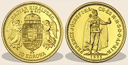 1895-ös arany 10 korona hivatalos pénzverdei utánveret