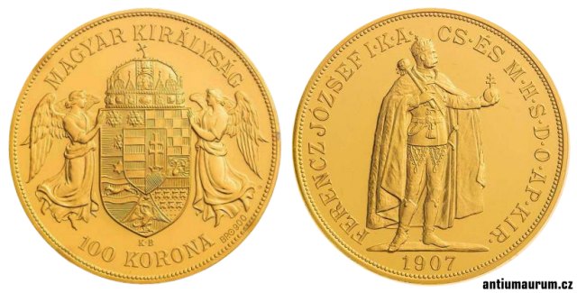 1907-es arany 100 korona hivatalos pnzverdei utnveret