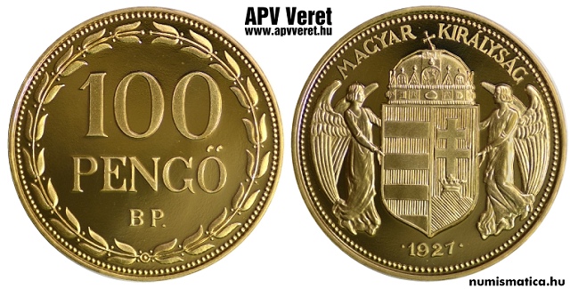 1927-es arany 100 pengő hivatalos pénzverdei fantáziaveret