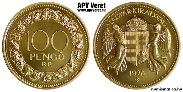 1928-as arany 100 pengő hivatalos pénzverdei fantáziaveret