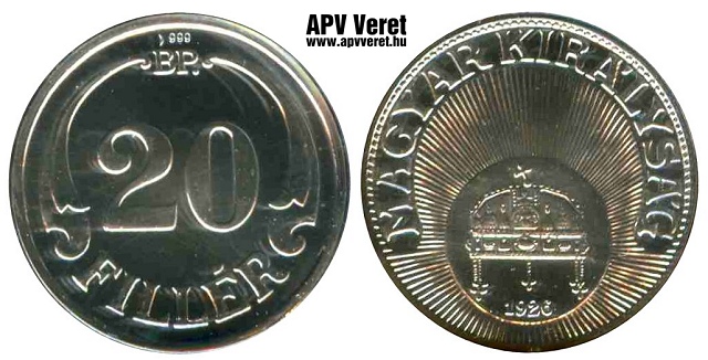 1926-os ezüst 20 fillér hivatalos pénzverdei fantáziaveret