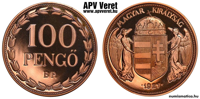 1927-es vörösréz 100 pengő hivatalos pénzverdei fantáziaveret
