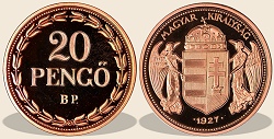 1927-es vörösréz 20 pengő hivatalos pénzverdei fantáziaveret
