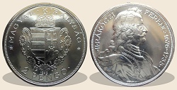 1935-ös Rákóczi Ferenc ezüst 2 pengő hivatalos pénzverdei utánveret